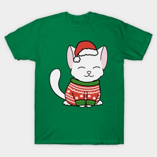 Christmas Sweater White Cat T-Shirt